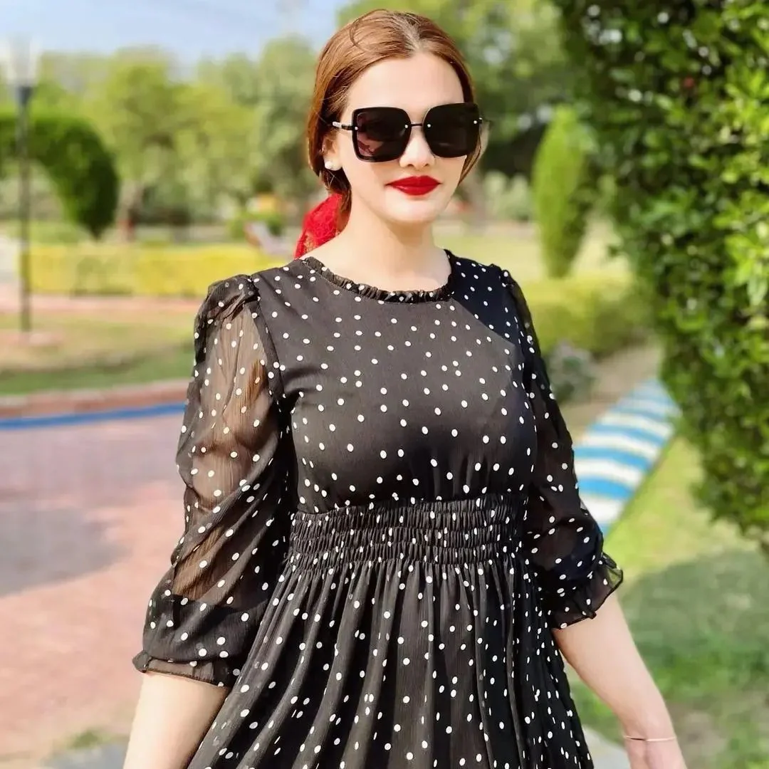 BLACK DOT CHIFFON FROCK - Image 3