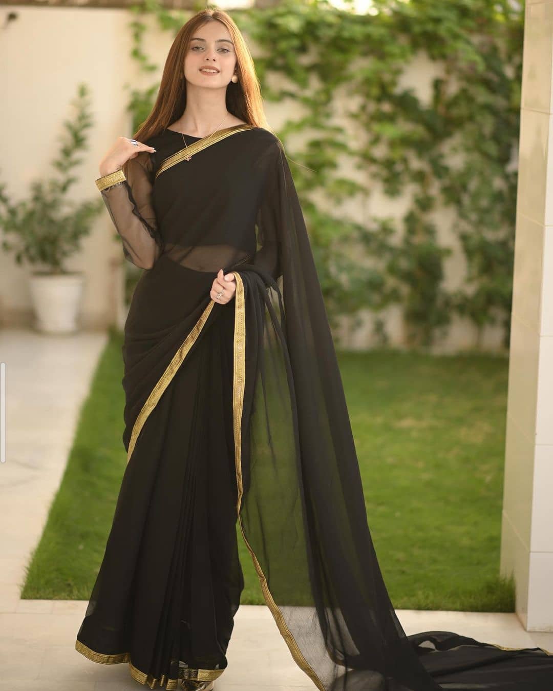 CHIFFON LACE STITCHED SAREE - Image 4