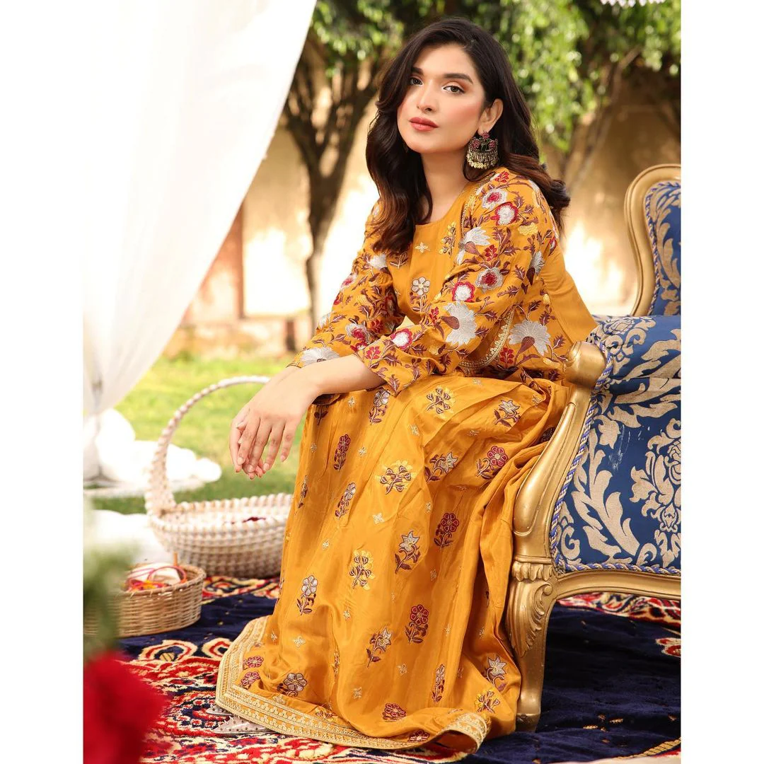 Yellow Multi Flower Embroidery Frock - Image 5